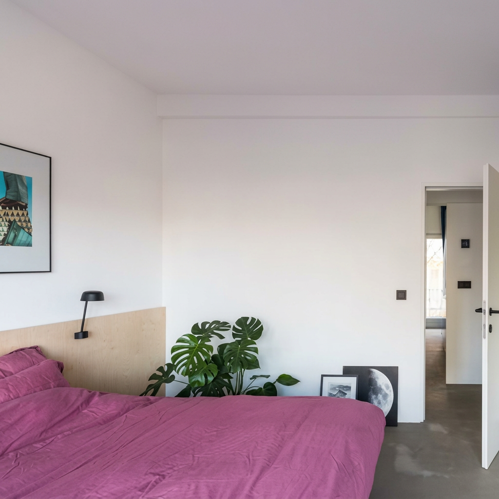 Slaapkamer met opgemaakt bed